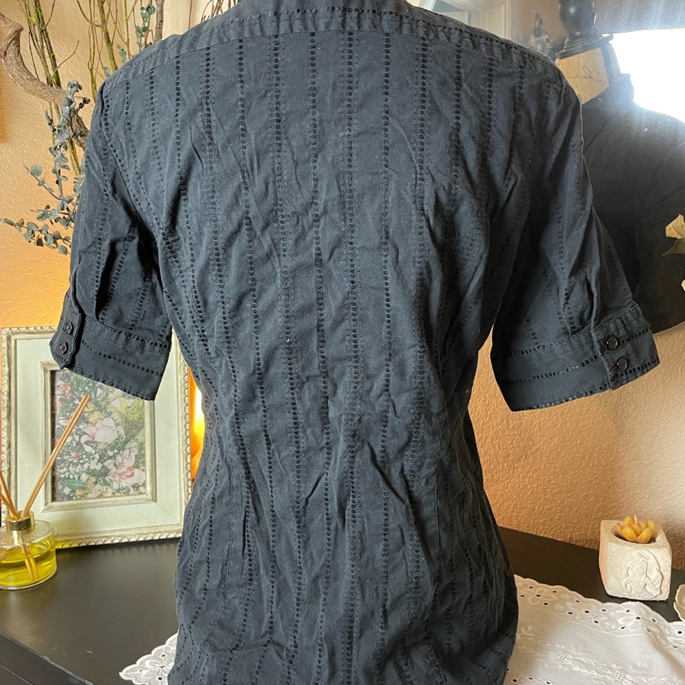 Black, short sleeved button down - Picture 3 of 5